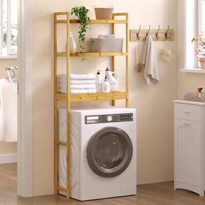 EUGAD étagère de salle de bain, meuble étroit en bambou, 3 étagères ajustables, pour salle de bain, cuisine, balcon, couleur naturelle EUGAD étagère de salle de bain, meuble étroit en bambou, 3 étagères ajustables, pour salle de bain, cuisine, balcon, couleur naturelle