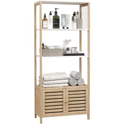 HOMCOM Meuble de Salle de Bain 3 Étagères 63x30x138cm Bois Naturel et Blanc HOMCOM Meuble de Salle de Bain 3 Étagères 63x30x138cm Bois Naturel et Blanc