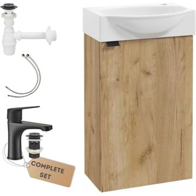 Deftrans Meuble de Toilette WC avec lavabo 40 x 69 x 21,3 cm Chêne Salle de Bain d'hôtes avec Robinet Noir Mat Clic-clac Deftrans Meuble de Toilette WC avec lavabo 40 x 69 x 21,3 cm Chêne Salle de Bain d'hôtes avec Robinet Noir Mat Clic-clac