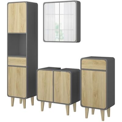 Vicco Meubles bain "Arla", Anthracite/Chêne 60 cm 4 pièces · Meuble sous-vasque · Armoire à miroir · Armoire haute · Armoire mi-haute Vicco Meubles bain "Arla", Anthracite/Chêne 60 cm 4 pièces · Meuble sous-vasque · Armoire à miroir · Armoire haute · Armoire mi-haute