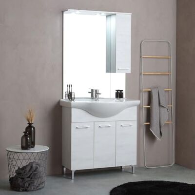 Kiamami Valentina Meuble de salle de bains à poser au sol de 85 cm en chêne blanc effet bois Kiamami Valentina Meuble de salle de bains à poser au sol de 85 cm en chêne blanc effet bois