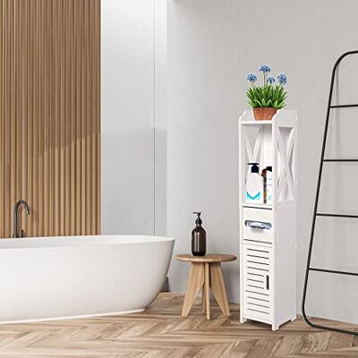 LANTUS Meuble de Rangement pour Toilettes, Placard, Étagère Réglable, Pieds Résistant à l’Eau, Petits Espaces, petite armoire de salle de bain pour salle de bain, salon,15 * 15 * 80cm-Blanc LANTUS Meuble de Rangement pour Toilettes, Placard, Étagère Réglable, Pieds Résistant à l’Eau, Petits Espaces, petite armoire de salle de bain pour salle de bain, salon,15 * 15 * 80cm-Blanc