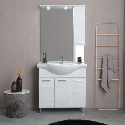 Kiamami Valentina Meuble de salle de bains à poser au sol de 85 cm en chêne blanc effet bois Kiamami Valentina Meuble de salle de bains à poser au sol de 85 cm en chêne blanc effet bois