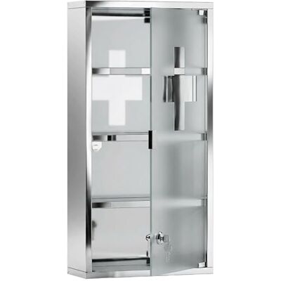 HOMCOM Armoire à Pharmacie 3 étagères 4 Niveaux 30L x 12l x 60H cm Porte Verre trempé Symbole Croix Acier Inoxydable brossé HOMCOM Armoire à Pharmacie 3 étagères 4 Niveaux 30L x 12l x 60H cm Porte Verre trempé Symbole Croix Acier Inoxydable brossé