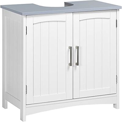 kleankin Meuble Salle de Bain sous lavabo, Meuble sous lavabo avec Double Portes, étagère réglable, 60 x 33 x 60 cm, Blanc kleankin Meuble Salle de Bain sous lavabo, Meuble sous lavabo avec Double Portes, étagère réglable, 60 x 33 x 60 cm, Blanc