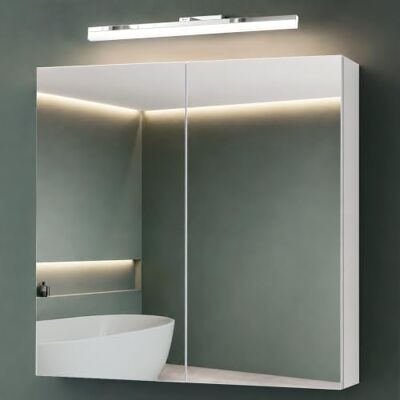 Mai & Mai Armoire à Miroir Blanc Mat avec Lampe LED Salle de Bain 80cm Placard Rangement en Bois, Armoire Toilette, Lampe LED 180° Rotative 60cm, Étagères Réglables, 80x15x70cm, SpiegelSR-02 Mai & Mai Armoire à Miroir Blanc Mat avec Lampe LED Salle de Bain 80cm Placard Rangement en Bois, Armoire Toilette, Lampe LED 180° Rotative 60cm, Étagères Réglables, 80x15x70cm, SpiegelSR-02