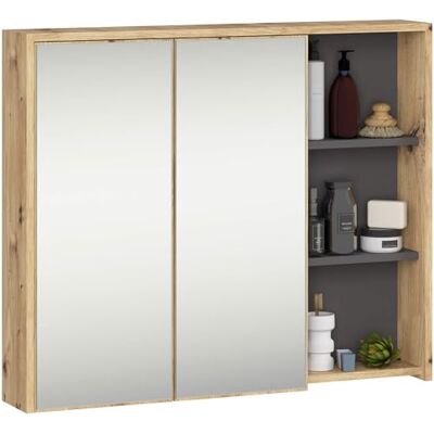 AKORD Meuble de salle de bain avec miroir VAMI 90 cm Armoire de salle de bain miroir avec 2 portes, 6 étagères Spacieux Robuste et résistant à l'humidité 90 x 75 x 15 cm Chêne Artisan & Gris AKORD Meuble de salle de bain avec miroir VAMI 90 cm Armoire de salle de bain miroir avec 2 portes, 6 étagères Spacieux Robuste et résistant à l'humidité 90 x 75 x 15 cm Chêne Artisan & Gris