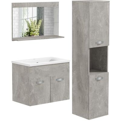 kleankin Ensemble de Meubles de Salle de Bain Mur 3 Pièces Comprend Miroir Armoire avec Lavabo Céramique et Colonne Auxiliaire de Salle de Bain Style Moderne Gris kleankin Ensemble de Meubles de Salle de Bain Mur 3 Pièces Comprend Miroir Armoire avec Lavabo Céramique et Colonne Auxiliaire de Salle de Bain Style Moderne Gris