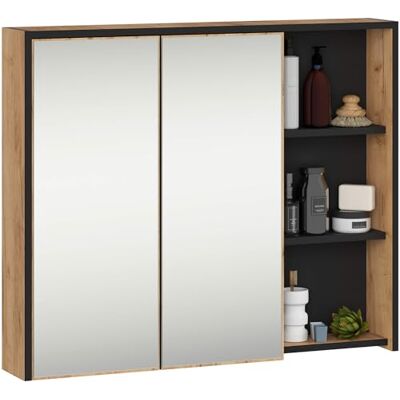 AKORD Meuble de salle de bain avec miroir VAMI 90 cm – Armoire de salle de bain miroir 2 portes, 6 étagères – Spacieux – Robuste et résistant à l'humidité – 90 x 75 x 15 cm – chêne artisanal & noir AKORD Meuble de salle de bain avec miroir VAMI 90 cm – Armoire de salle de bain miroir 2 portes, 6 étagères – Spacieux – Robuste et résistant à l'humidité – 90 x 75 x 15 cm – chêne artisanal & noir