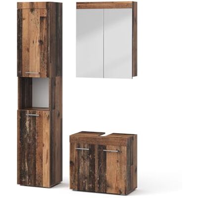 Vicco Ensemble de meubles de salle de bains "Luna", Oldstyle 60 cm 3 pièces · Meuble sous-vasque · Armoire à miroir · Armoire haute Vicco Ensemble de meubles de salle de bains "Luna", Oldstyle 60 cm 3 pièces · Meuble sous-vasque · Armoire à miroir · Armoire haute