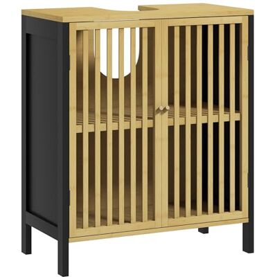 HOMCOM Meuble sous lavabo de salle de bain avec 2 portes à lattes, 60 x 30 x 70 cm, noir HOMCOM Meuble sous lavabo de salle de bain avec 2 portes à lattes, 60 x 30 x 70 cm, noir
