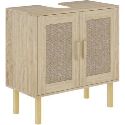 HOMCOM Meuble Salle de Bain sous lavabo avec Portes en résine tressée, Meuble sous lavabo Style bohème à 2 Niveaux, Pieds en Bois de pin, 60 x 30 x 60 cm, chêne HOMCOM Meuble Salle de Bain sous lavabo avec Portes en résine tressée, Meuble sous lavabo Style bohème à 2 Niveaux, Pieds en Bois de pin, 60 x 30 x 60 cm, chêne