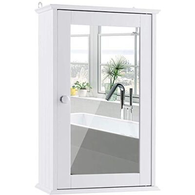 COSTWAY Armoire Murale Salle de Bain, Placard de Rangement Toilettes, avec Miroir, Meuble de Rangement avec Étagères à Hauteur Réglable, 34 x 15 x 53 cm, Blanc COSTWAY Armoire Murale Salle de Bain, Placard de Rangement Toilettes, avec Miroir, Meuble de Rangement avec Étagères à Hauteur Réglable, 34 x 15 x 53 cm, Blanc