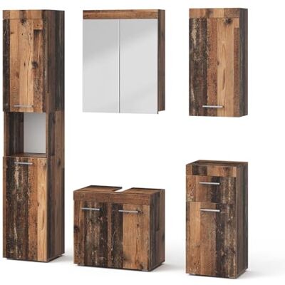 Vicco Ensemble de meubles de salle de bains "Luna", Oldstyle 60 cm 5 pièces · Meuble sous-vasque · Armoire à miroir · Armoire haute · Armoire mi-haute · Meuble suspendu Vicco Ensemble de meubles de salle de bains "Luna", Oldstyle 60 cm 5 pièces · Meuble sous-vasque · Armoire à miroir · Armoire haute · Armoire mi-haute · Meuble suspendu
