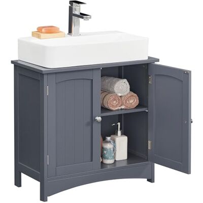 VASAGLE Meuble sous lavabo, Meuble de Salle de Bain, Placard de Rangement, 2 Portes battantes, 1 étagère réglable, Espace de Rangement, sur Pied, Style Cottage, Gris BBC001G01 VASAGLE Meuble sous lavabo, Meuble de Salle de Bain, Placard de Rangement, 2 Portes battantes, 1 étagère réglable, Espace de Rangement, sur Pied, Style Cottage, Gris BBC001G01