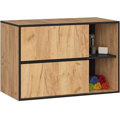 AKORD Meuble de salle de bain suspendu avec lavabo Meuble lavabo de salle de bain 90 cm, 2 tiroirs moderne, polyvalent pour montage mural Compartiments ouverts 90 x 60 x 45,5 cm Chêne AKORD Meuble de salle de bain suspendu avec lavabo Meuble lavabo de salle de bain 90 cm, 2 tiroirs moderne, polyvalent pour montage mural Compartiments ouverts 90 x 60 x 45,5 cm Chêne