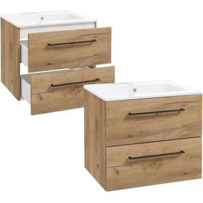Deftrans Meuble de lavabo avec meuble bas de 60 cm de large avec deux tiroirs Lavabo avec meuble bas suspendu de couleur chêne Meuble de lavabo avec lavabo Dimensions : 50 x 60 x 45,6 cm Deftrans Meuble de lavabo avec meuble bas de 60 cm de large avec deux tiroirs Lavabo avec meuble bas suspendu de couleur chêne Meuble de lavabo avec lavabo Dimensions : 50 x 60 x 45,6 cm