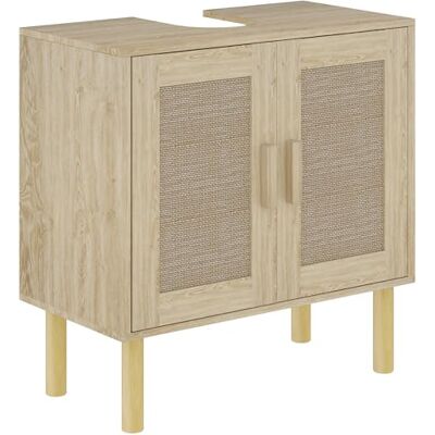 HOMCOM Meuble Salle de Bain sous lavabo avec Portes en résine tressée, Meuble sous lavabo Style bohème à 2 Niveaux, Pieds en Bois de pin, 60 x 30 x 60 cm, chêne HOMCOM Meuble Salle de Bain sous lavabo avec Portes en résine tressée, Meuble sous lavabo Style bohème à 2 Niveaux, Pieds en Bois de pin, 60 x 30 x 60 cm, chêne