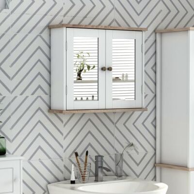 kleankin Armoire Murale avec Miroir pour Salle de Bain 56I x 14P x 46H cm 2 Niveaux, 1 Étagère Réglable, 2 Portes en Bois, Armoire de Toilette kleankin Armoire Murale avec Miroir pour Salle de Bain 56I x 14P x 46H cm 2 Niveaux, 1 Étagère Réglable, 2 Portes en Bois, Armoire de Toilette