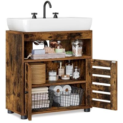 VASAGLE Meuble sous lavabo, Meuble de salle de bain, Placard de rangement, 60 x 30 x 63 cm, avec 2 portes persiennes, planche réglable, Brun rustique BBK04BX VASAGLE Meuble sous lavabo, Meuble de salle de bain, Placard de rangement, 60 x 30 x 63 cm, avec 2 portes persiennes, planche réglable, Brun rustique BBK04BX