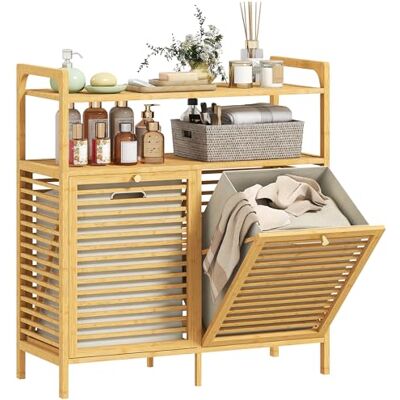 HOMCOM Meuble Salle de Bain avec Panier à Linge, Armoire Salle de Bain en Bambou avec 2 paniers en Tissu Amovibles et 2 étagères, Corbeille à Linge, pour Toilette, buanderie, 82x33x88cm, Bois Naturel HOMCOM Meuble Salle de Bain avec Panier à Linge, Armoire Salle de Bain en Bambou avec 2 paniers en Tissu Amovibles et 2 étagères, Corbeille à Linge, pour Toilette, buanderie, 82x33x88cm, Bois Naturel