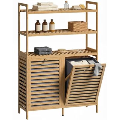 HOMCOM Meuble de Salle de Bain avec Panier à Linge 80 x 30 x 118 cm Chêne HOMCOM Meuble de Salle de Bain avec Panier à Linge 80 x 30 x 118 cm Chêne