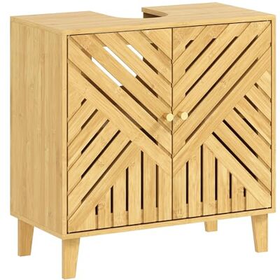 HOMCOM Meuble sous lavabo, Meuble de Salle de Bain en Bambou avec étagère réglable et Portes à Lattes, Anti-humidité, 60 x 30 x 60 cm, Naturel HOMCOM Meuble sous lavabo, Meuble de Salle de Bain en Bambou avec étagère réglable et Portes à Lattes, Anti-humidité, 60 x 30 x 60 cm, Naturel