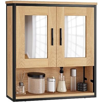 EUGAD Meuble, Armoire de Salle de Bain avec Miroir, Armoire Murale, Meuble WC Suspendu, Tablette Réglable, 2 Portes avec Poignée, 3 Niveaux, Chêne Clair+Noir EUGAD Meuble, Armoire de Salle de Bain avec Miroir, Armoire Murale, Meuble WC Suspendu, Tablette Réglable, 2 Portes avec Poignée, 3 Niveaux, Chêne Clair+Noir
