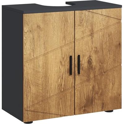 kleankin Meuble sous lavabo Meuble de Salle de Bain 2 Portes avec étagère réglable Armoire de Rangement pour Vasque 60 x 30 x 60 cm Gris Anthracite et Aspect Bois kleankin Meuble sous lavabo Meuble de Salle de Bain 2 Portes avec étagère réglable Armoire de Rangement pour Vasque 60 x 30 x 60 cm Gris Anthracite et Aspect Bois