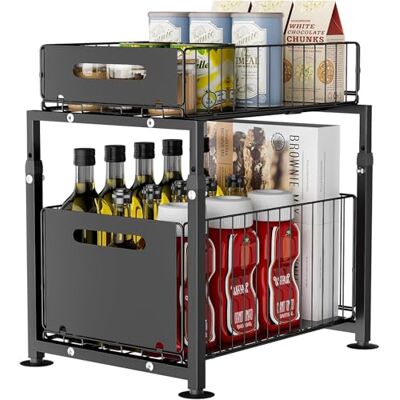 LANTUS Rangements sous Evier 2 Niveaux Organisateur Coulissant,Paniers Coulissants, Empilable,Étagères pour Placard Meuble Cuisine Salle Bain,29 x 38 x 49 cm (Noir) LANTUS Rangements sous Evier 2 Niveaux Organisateur Coulissant,Paniers Coulissants, Empilable,Étagères pour Placard Meuble Cuisine Salle Bain,29 x 38 x 49 cm (Noir)