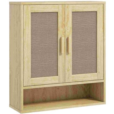 HOMCOM Meuble Mural Salle de Bain 59 x 20 x 66,5 cm Effet Bois de Chêne Meuble WC Suspendu, Étagère Réglable, Double Porte, Étagère Ouverte HOMCOM Meuble Mural Salle de Bain 59 x 20 x 66,5 cm Effet Bois de Chêne Meuble WC Suspendu, Étagère Réglable, Double Porte, Étagère Ouverte