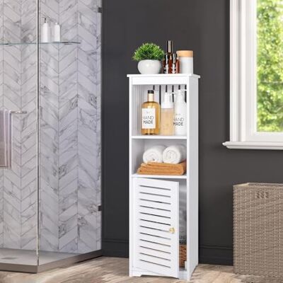LANTUS Petit Meuble de Rangement pour Toilettes, Meuble de Salle de Bain Support Papier Toilette avec Placard et étagères réglables-25 * 20 * 80cm -Blanc LANTUS Petit Meuble de Rangement pour Toilettes, Meuble de Salle de Bain Support Papier Toilette avec Placard et étagères réglables-25 * 20 * 80cm -Blanc