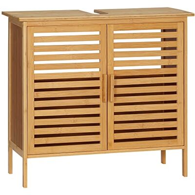 kleankin Meuble sous lavabo Salle de Bain en Bambou Meuble sous Vasque Meuble de Salle de Bain sous lavabo 2 Portes 66 x 29 x 61,5 cm kleankin Meuble sous lavabo Salle de Bain en Bambou Meuble sous Vasque Meuble de Salle de Bain sous lavabo 2 Portes 66 x 29 x 61,5 cm
