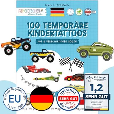 Papierdrachen Lot de 100 tatouages particulièrement doux pour la peau Pour enfants Pour garçons et filles Testé et fabriqué en Allemagne Lot de 25 Papierdrachen Lot de 100 tatouages particulièrement doux pour la peau Pour enfants Pour garçons et filles Testé et fabriqué en Allemagne Lot de 25