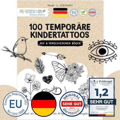 Papierdrachen Lot de 100 tatouages adhésifs Tatouages doux pour la peau en noir et blanc Motifs élégants Pour enterrement de vie de jeune fille, fête à la devise et loisirs Papierdrachen Lot de 100 tatouages adhésifs Tatouages doux pour la peau en noir et blanc Motifs élégants Pour enterrement de vie de jeune fille, fête à la devise et loisirs