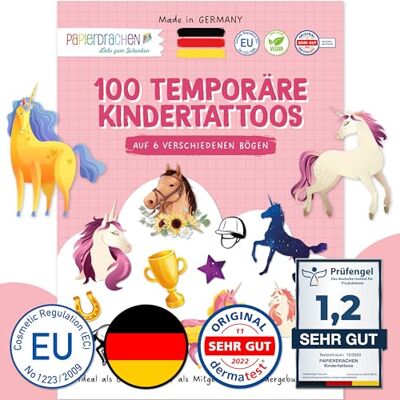 Papierdrachen Lot de 100 tatouages à coller Tatouages pour enfants doux pour la peau Motifs adaptés aux enfants Comme cadeau d'anniversaire ou idée cadeau Végétalien. Papierdrachen Lot de 100 tatouages à coller Tatouages pour enfants doux pour la peau Motifs adaptés aux enfants Comme cadeau d'anniversaire ou idée cadeau Végétalien.
