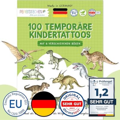 Papierdrachen Lot de 100 tatouages pour enfants, particulièrement doux pour la peau, World der Dinos, pour enfants, pour garçons et filles, testés et fabriqués en Allemagne, lot de 27 Papierdrachen Lot de 100 tatouages pour enfants, particulièrement doux pour la peau, World der Dinos, pour enfants, pour garçons et filles, testés et fabriqués en Allemagne, lot de 27