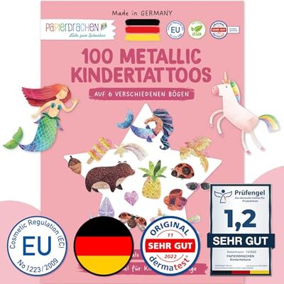 Papierdrachen Lot de 100 tatouages métallisés pour enfants Doux pour la peau Comme cadeau d'anniversaire et idée cadeau Pour garçons et filles Fabriqué en Allemagne Papierdrachen Lot de 100 tatouages métallisés pour enfants Doux pour la peau Comme cadeau d'anniversaire et idée cadeau Pour garçons et filles Fabriqué en Allemagne