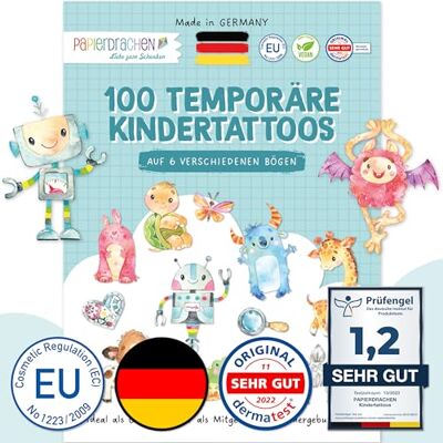 Papierdrachen Lot de 30 tatouages pour enfants particulièrement doux pour la peau Robots et monstres Pour enfants Pour garçons et filles Testé et fabriqué en Allemagne Papierdrachen Lot de 30 tatouages pour enfants particulièrement doux pour la peau Robots et monstres Pour enfants Pour garçons et filles Testé et fabriqué en Allemagne