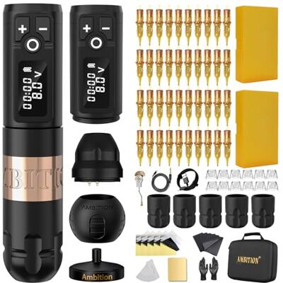 Ambition Soldier Kit Complet Machine à Tatouer Machine Tatouage Rotative, Double Batterie 2400mAh, 40 Aiguilles Cartouches Glory Tailles Mixtes pour Artistes Professionnels Ambition Soldier Kit Complet Machine à Tatouer Machine Tatouage Rotative, Double Batterie 2400mAh, 40 Aiguilles Cartouches Glory Tailles Mixtes pour Artistes Professionnels