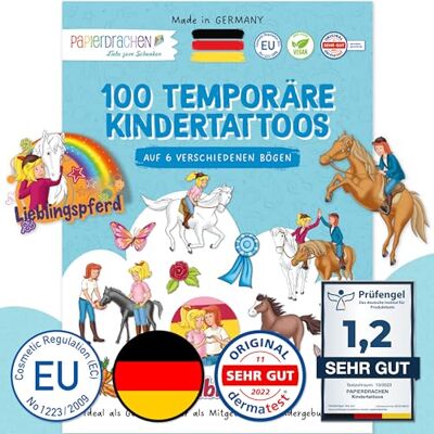 Papierdrachen 100 tatouages pour enfants particulièrement doux pour la peau Tatouages Bibi, Tina et leurs amis les animaux 100% végétalien, testé & fabriqué en Allemagne Set 23 Papierdrachen 100 tatouages pour enfants particulièrement doux pour la peau Tatouages Bibi, Tina et leurs amis les animaux 100% végétalien, testé & fabriqué en Allemagne Set 23