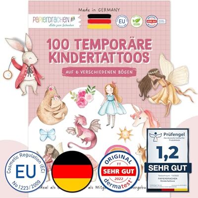 Papierdrachen Lot de 100 tatouages pour enfants particulièrement doux pour la peau Créatures mythiques et contes de fées Pour enfants Comme cadeau d'anniversaire ou idée cadeau 100 Papierdrachen Lot de 100 tatouages pour enfants particulièrement doux pour la peau Créatures mythiques et contes de fées Pour enfants Comme cadeau d'anniversaire ou idée cadeau 100