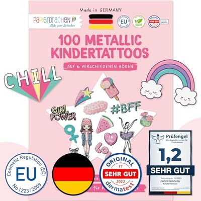 Papierdrachen Lot de 100 tatouages métalliques pour enfants Doux pour la peau Pop Art Cadeau d'anniversaire et idée cadeau Pour garçons et filles Fabriqué en Allemagne Papierdrachen Lot de 100 tatouages métalliques pour enfants Doux pour la peau Pop Art Cadeau d'anniversaire et idée cadeau Pour garçons et filles Fabriqué en Allemagne