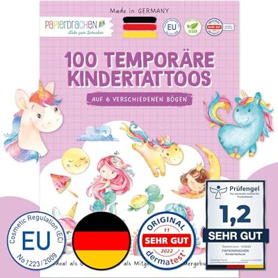 Papierdrachen 100 Tatouages à coller Tatouages pour enfants sans danger pour la peau motifs adaptés aux enfants à offrir pour un anniversaire ou une idée de cadeau végétalien. Sirène Papierdrachen 100 Tatouages à coller Tatouages pour enfants sans danger pour la peau motifs adaptés aux enfants à offrir pour un anniversaire ou une idée de cadeau végétalien. Sirène