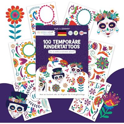Papierdrachen Lot de 6 tatouages à coller sur le visage en Allemagne Idée cadeau Décoration Día de Muertos Végétalien Lot de 20 Papierdrachen Lot de 6 tatouages à coller sur le visage en Allemagne Idée cadeau Décoration Día de Muertos Végétalien Lot de 20
