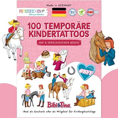 Papierdrachen Bibi & Tina Lot de 100 tatouages pour filles – Doux pour la peau – Tatouages pour enfants – Idée cadeau & petit cadeau – 100 % végétalien et testé dermatologiquement – Set 11 Papierdrachen Bibi & Tina Lot de 100 tatouages pour filles – Doux pour la peau – Tatouages pour enfants – Idée cadeau & petit cadeau – 100 % végétalien et testé dermatologiquement – Set 11