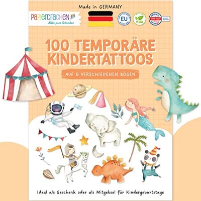 Papierdrachen 100 Tatouages à coller Mélange coloré de tatouages pour enfants respectueux de la peau motifs adaptés aux enfants comme cadeau d'anniversaire ou idée de cadeau Vegan Papierdrachen 100 Tatouages à coller Mélange coloré de tatouages pour enfants respectueux de la peau motifs adaptés aux enfants comme cadeau d'anniversaire ou idée de cadeau Vegan