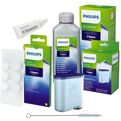 Philips AquaClean Kit d'entretien complet pour machines à café (contient filtre à eau CA6903), détartrant 250 ml, graisse lubrifiante HD5061, dégraissant café CA6704/10 (6 comprimés), brosse de nettoyage Seltino Philips AquaClean Kit d'entretien complet pour machines à café (contient filtre à eau CA6903), détartrant 250 ml, graisse lubrifiante HD5061, dégraissant café CA6704/10 (6 comprimés), brosse de nettoyage Seltino