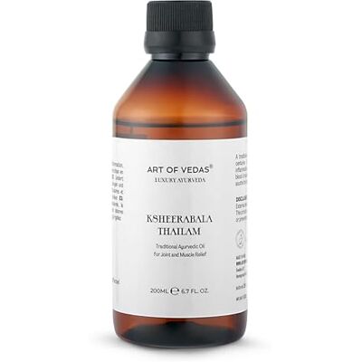 ART Ksheerabala Thailam 200 ml Huile de massage ayurvédique classique Formule authentique à base d'huile de sésame ART Ksheerabala Thailam 200 ml Huile de massage ayurvédique classique Formule authentique à base d'huile de sésame