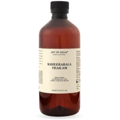 ART Ksheerabala Thailam 450 ml Huile de massage ayurvédique classique Format Famille Formule authentique à base d'huile de sésame ART Ksheerabala Thailam 450 ml Huile de massage ayurvédique classique Format Famille Formule authentique à base d'huile de sésame